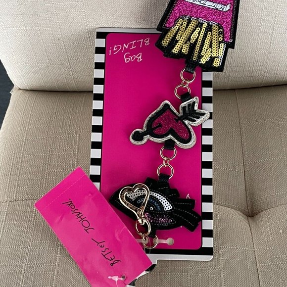 Betsey Johnson Keys Holder Sequin Fries Charms Key chains Keyrings New - Picture 4 of 6